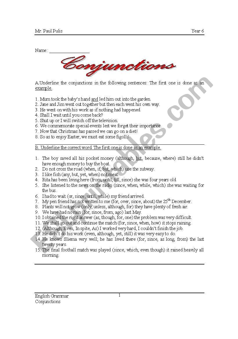 Conjunctions worksheet