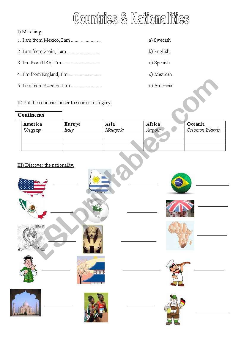 COUNTRIES & NATIONALITIES worksheet