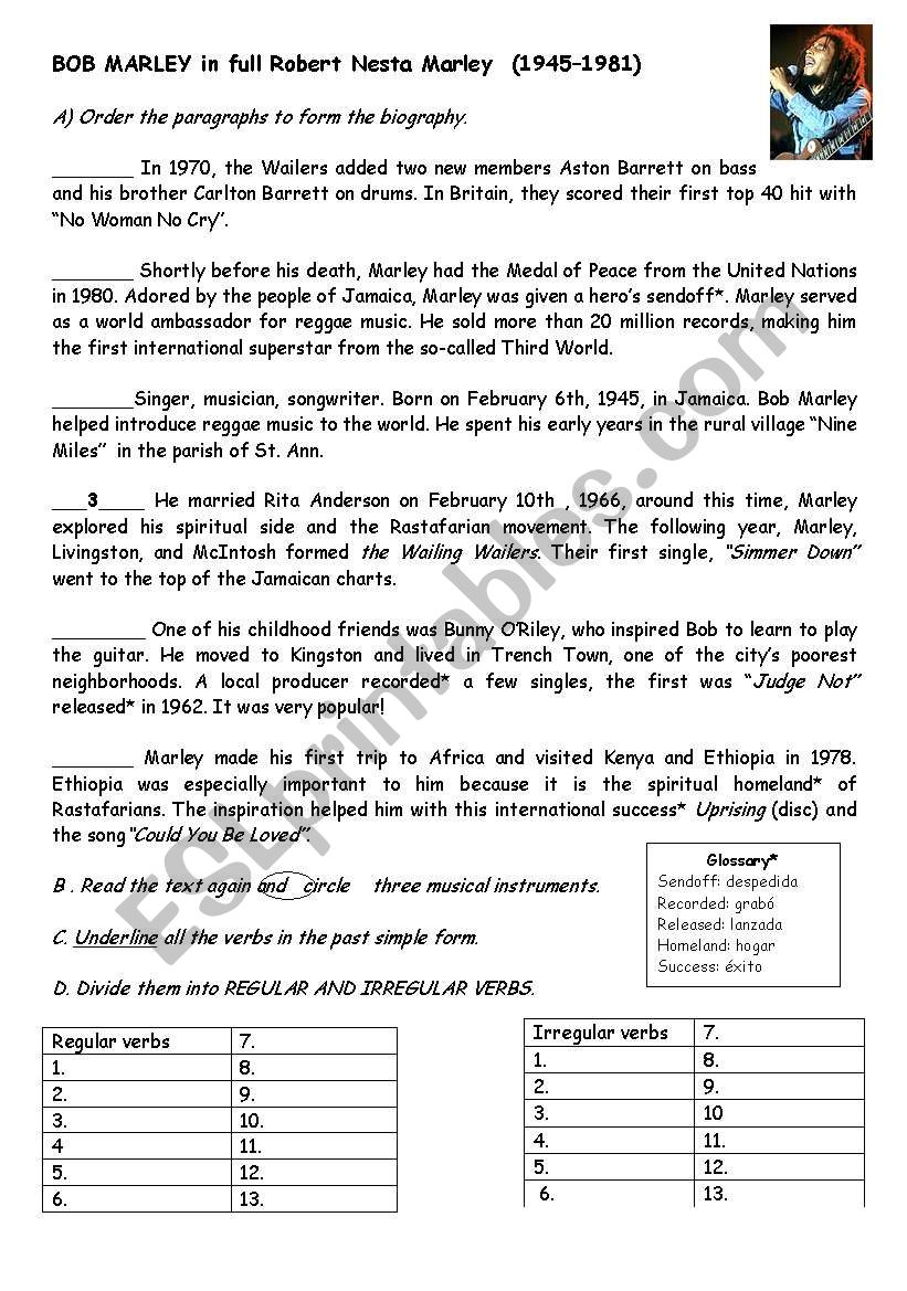 BOB MARLEY  worksheet