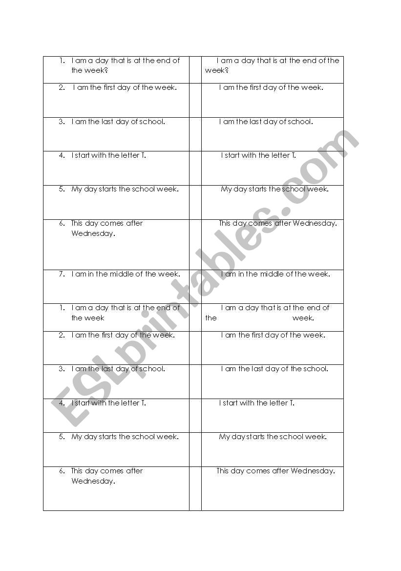 Reviewing the days of the week