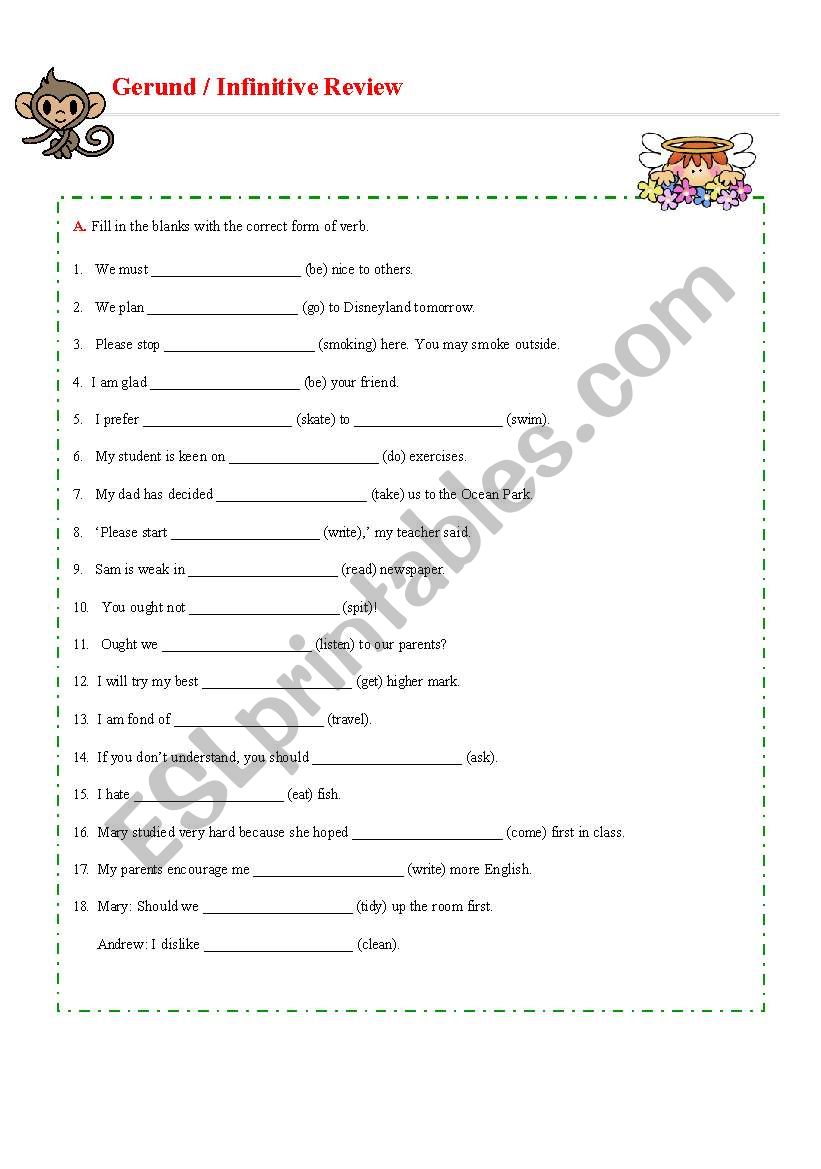 Gerund Infinitive Review - Fill in the blanks