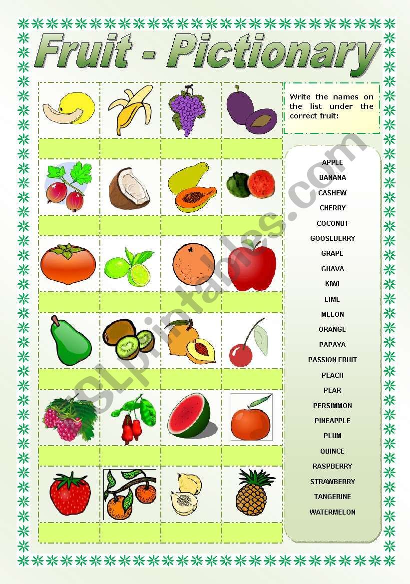 Fruit - Pictionary worksheet