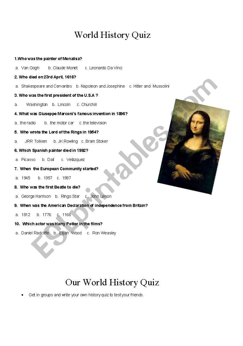 History Quiz worksheet