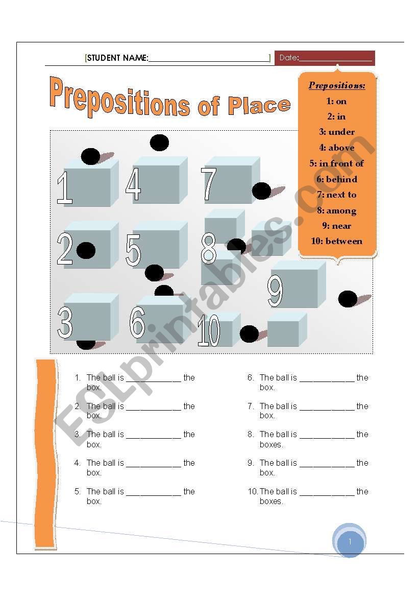 Prepositions of Place, 3 WS worksheet