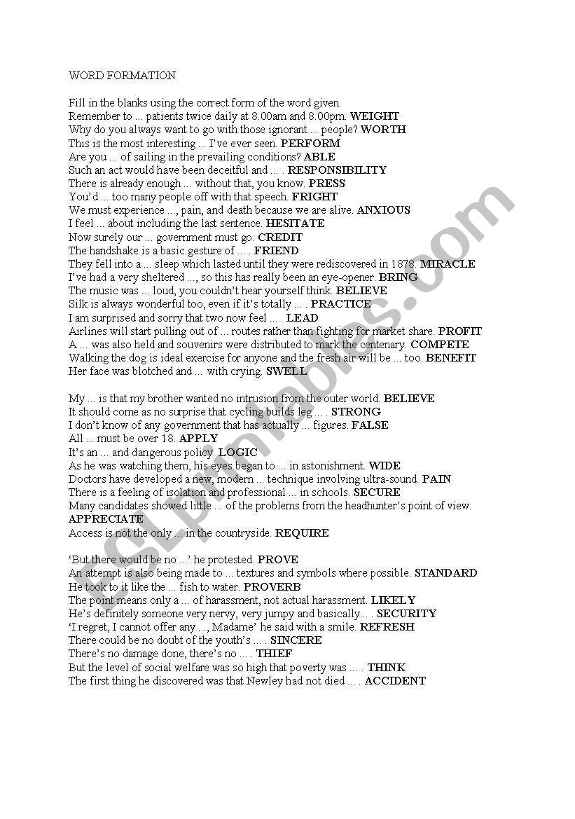 WORD FORMATION worksheet