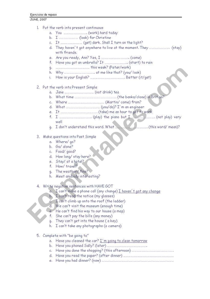 verbs worksheet