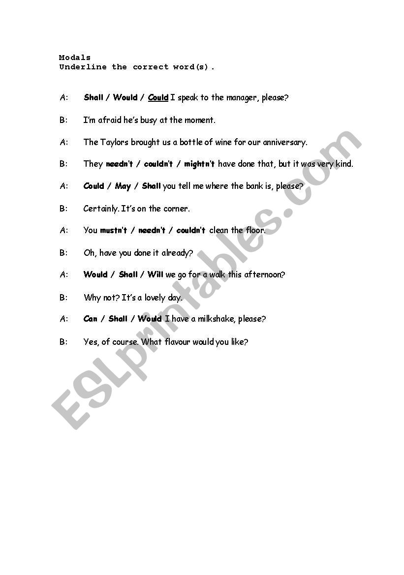 Modal Verbs (Part 4) worksheet