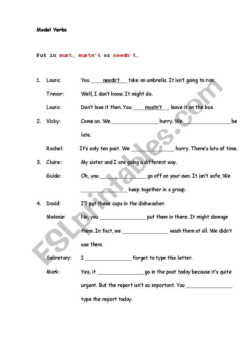 Modal Verbs (Part 5) worksheet