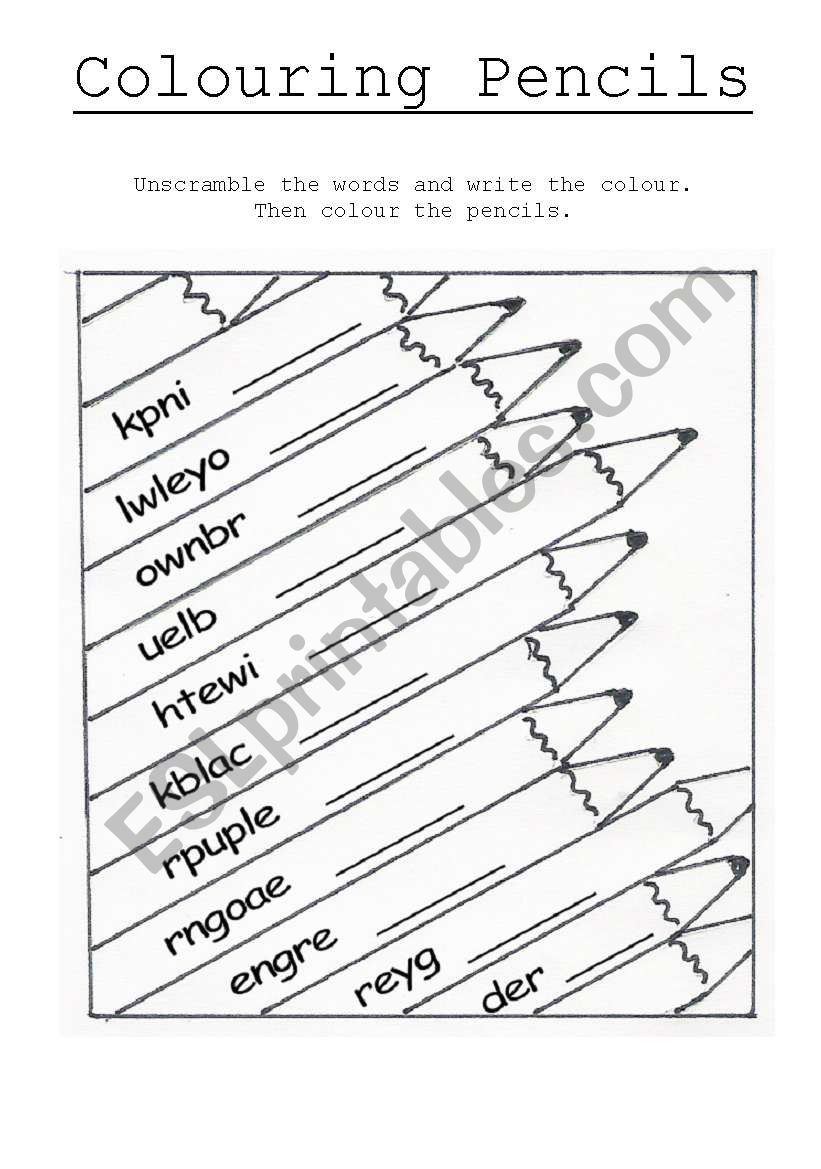 Colouring Pencils worksheet