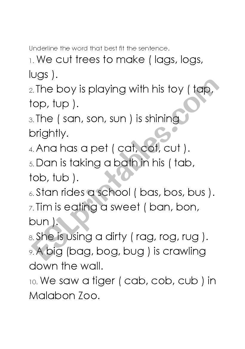 Homonyms worksheet