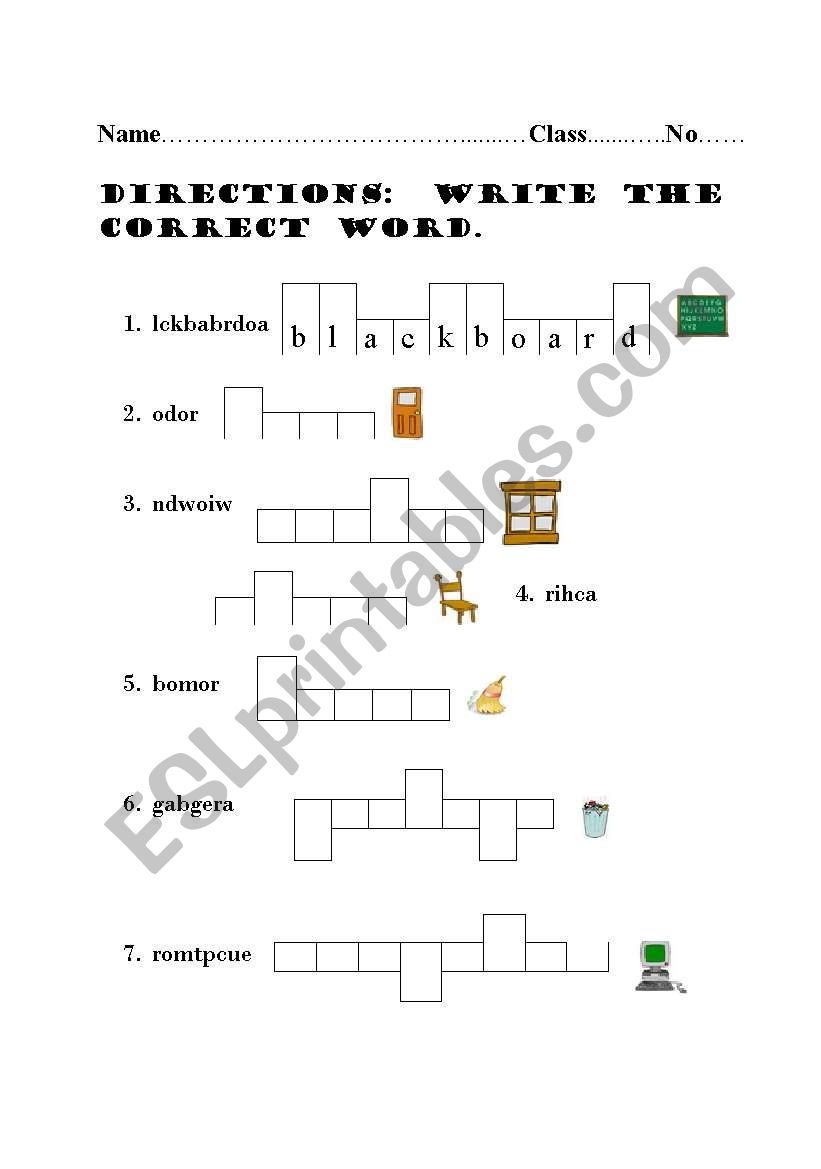 Classroom  Vocabulary worksheet