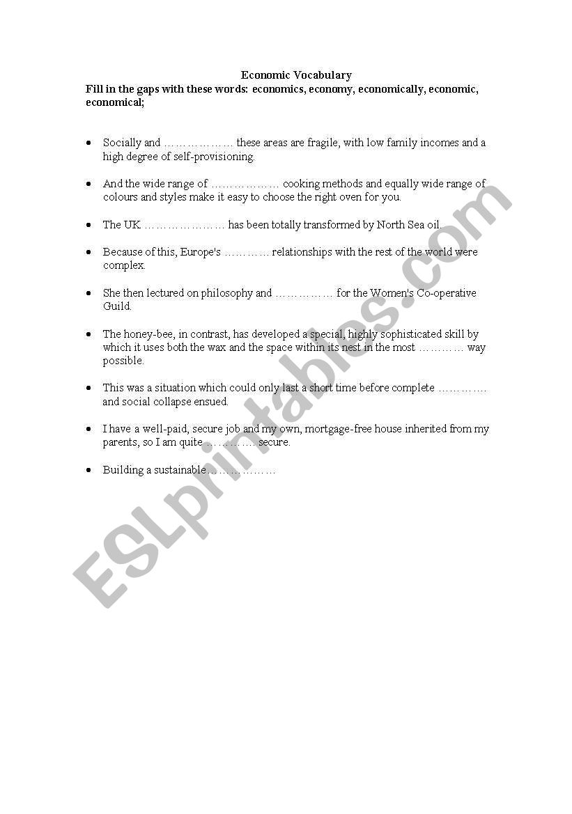 Economic confusing words worksheet