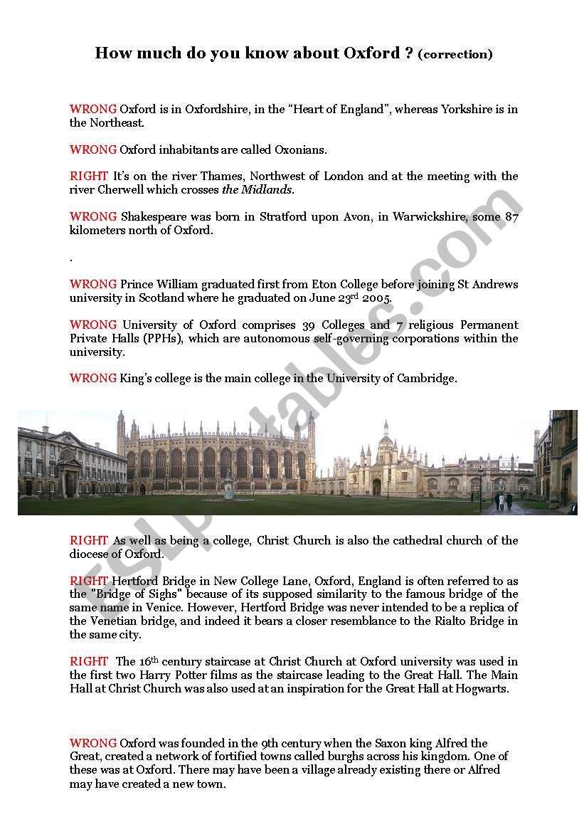 How much do you know about Oxford (correction)