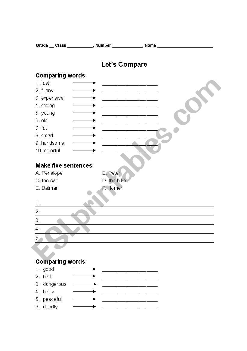 Comparisons worksheet
