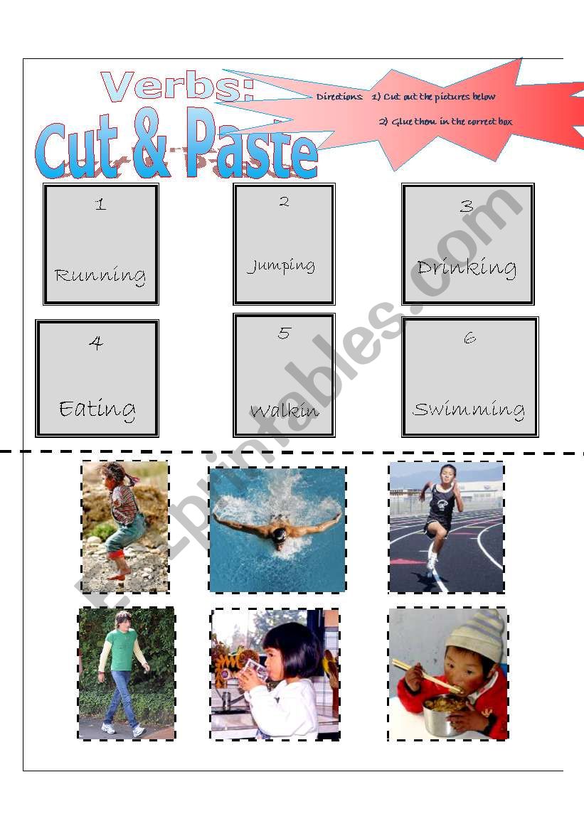 Action Verb Cut and Paste worksheet
