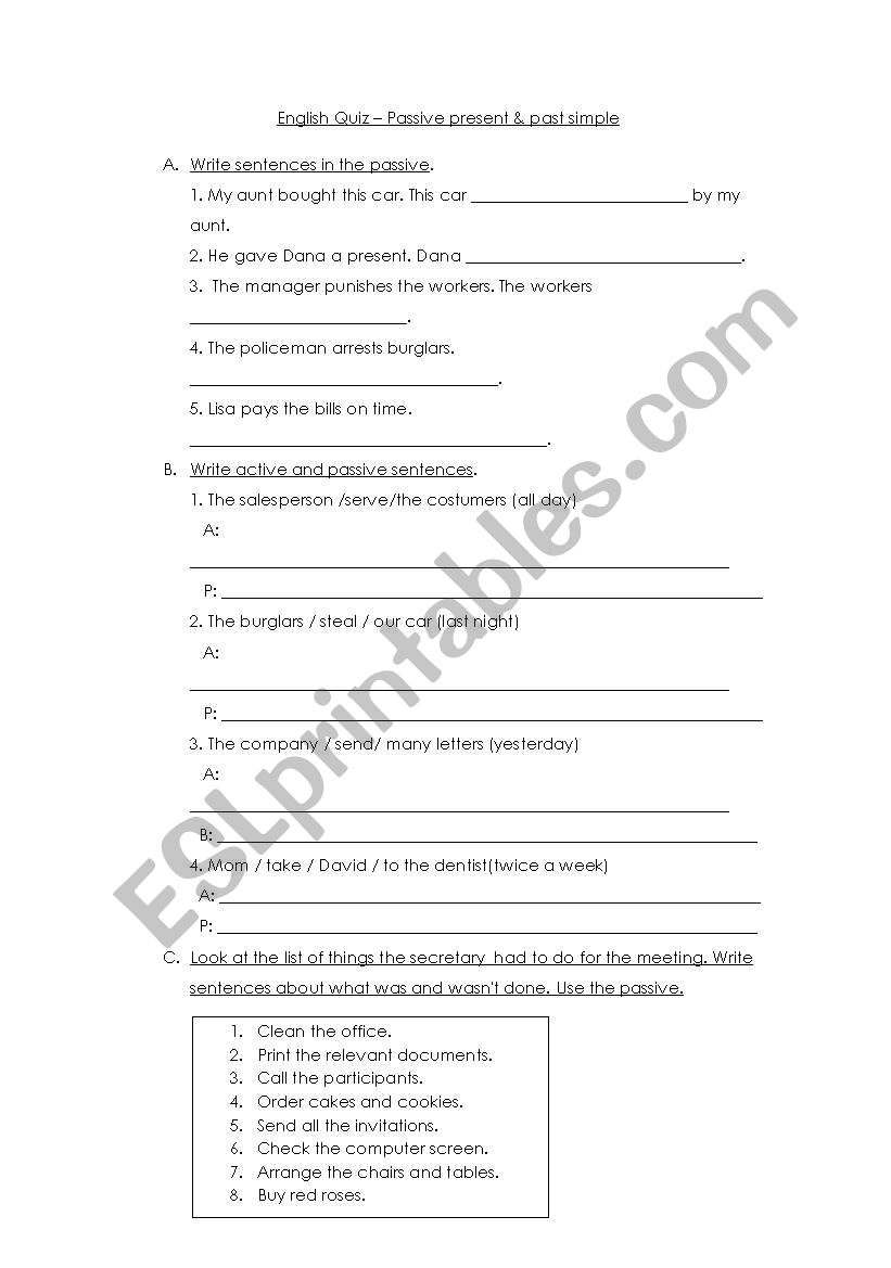 passive past & present worksheet