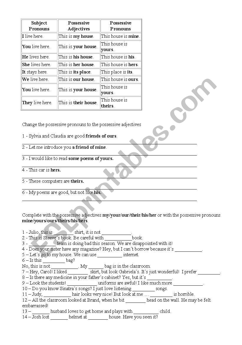 Possessives worksheet