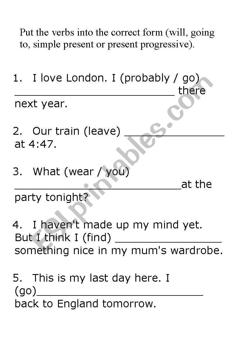 Using future expressions worksheet