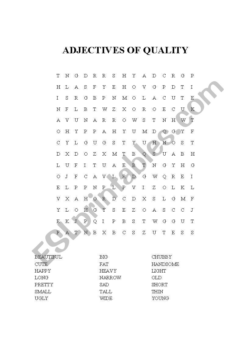 English Worksheets ADJECTIVES OF QUALITY