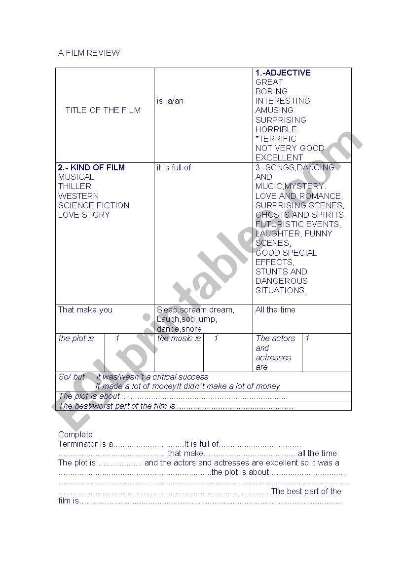 a film review worksheet