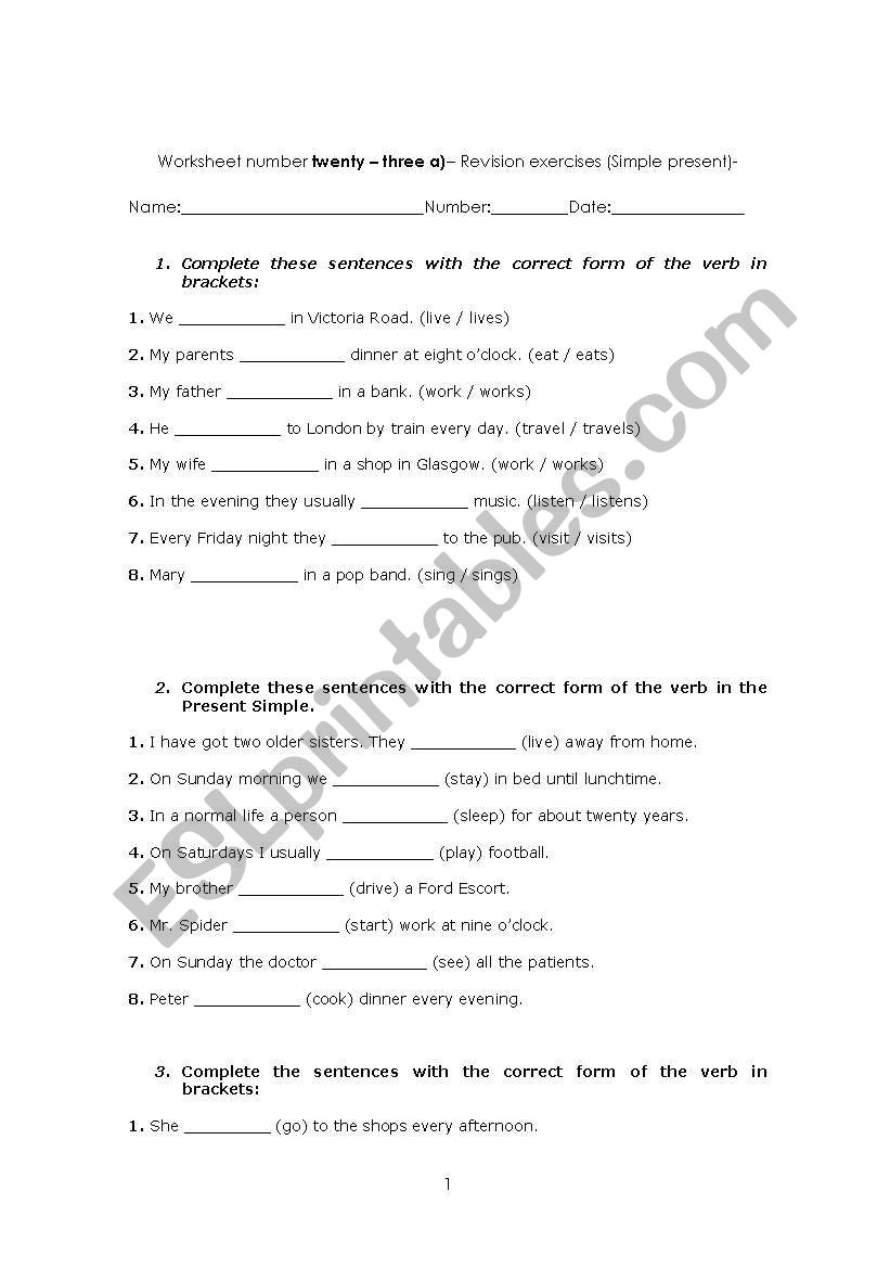 simple present exercises worksheet