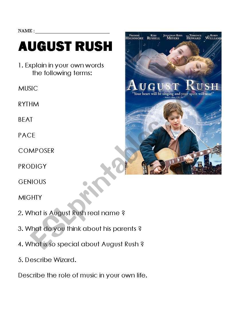 aUGUST rUSH worksheet