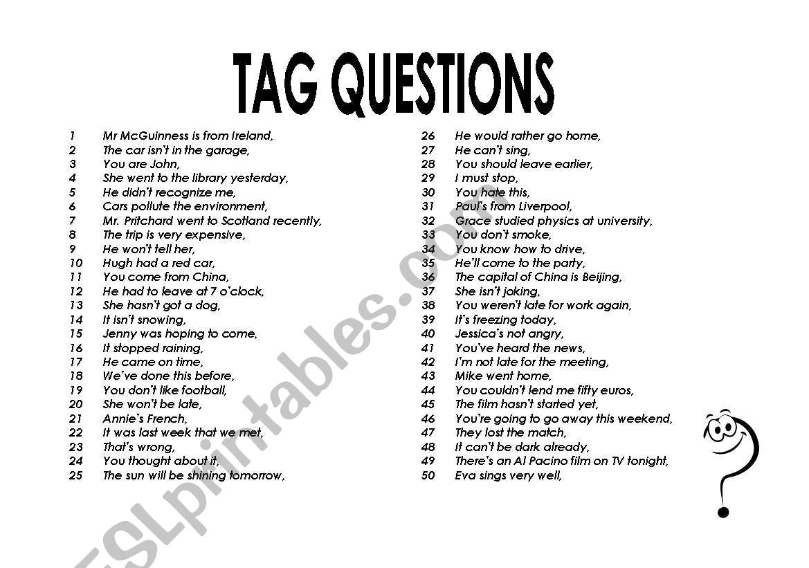 tag questions worksheet