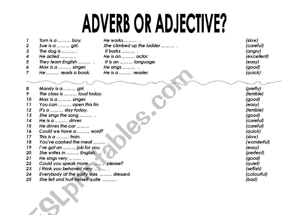 adverb or adjective worksheet