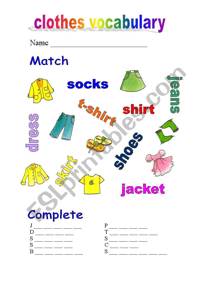 Clothes vocabulary worksheet