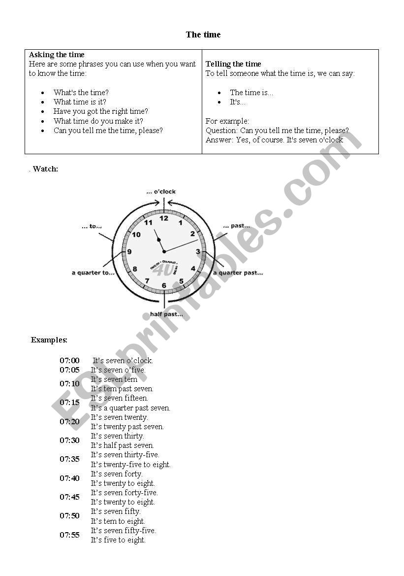 The time(1-2) worksheet
