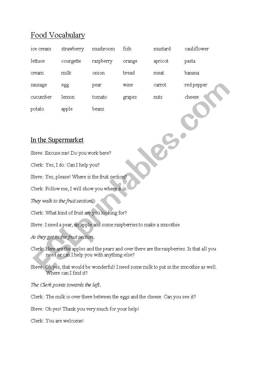 Basic Food Vocabulary & Dialog