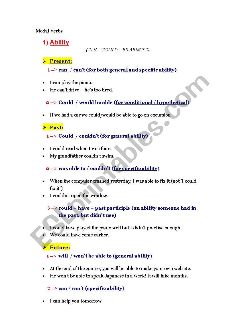 modals worksheet