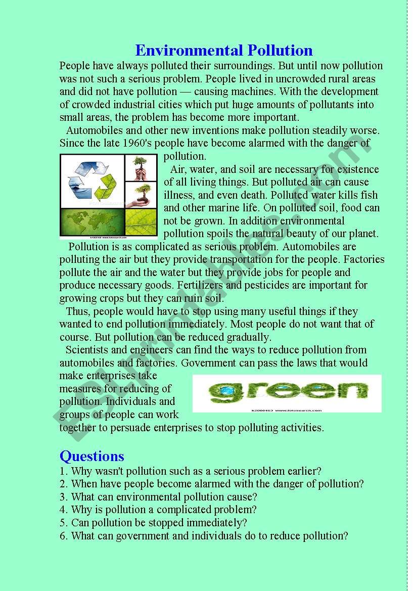 Environmental Pollution worksheet