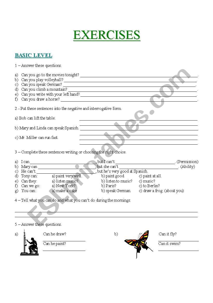 Can - EXERCISES ALL LEVELS worksheet