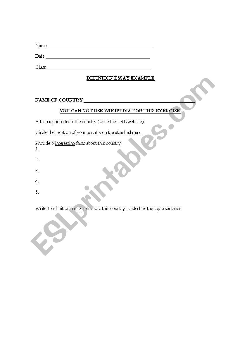 Country Definition Essay worksheet
