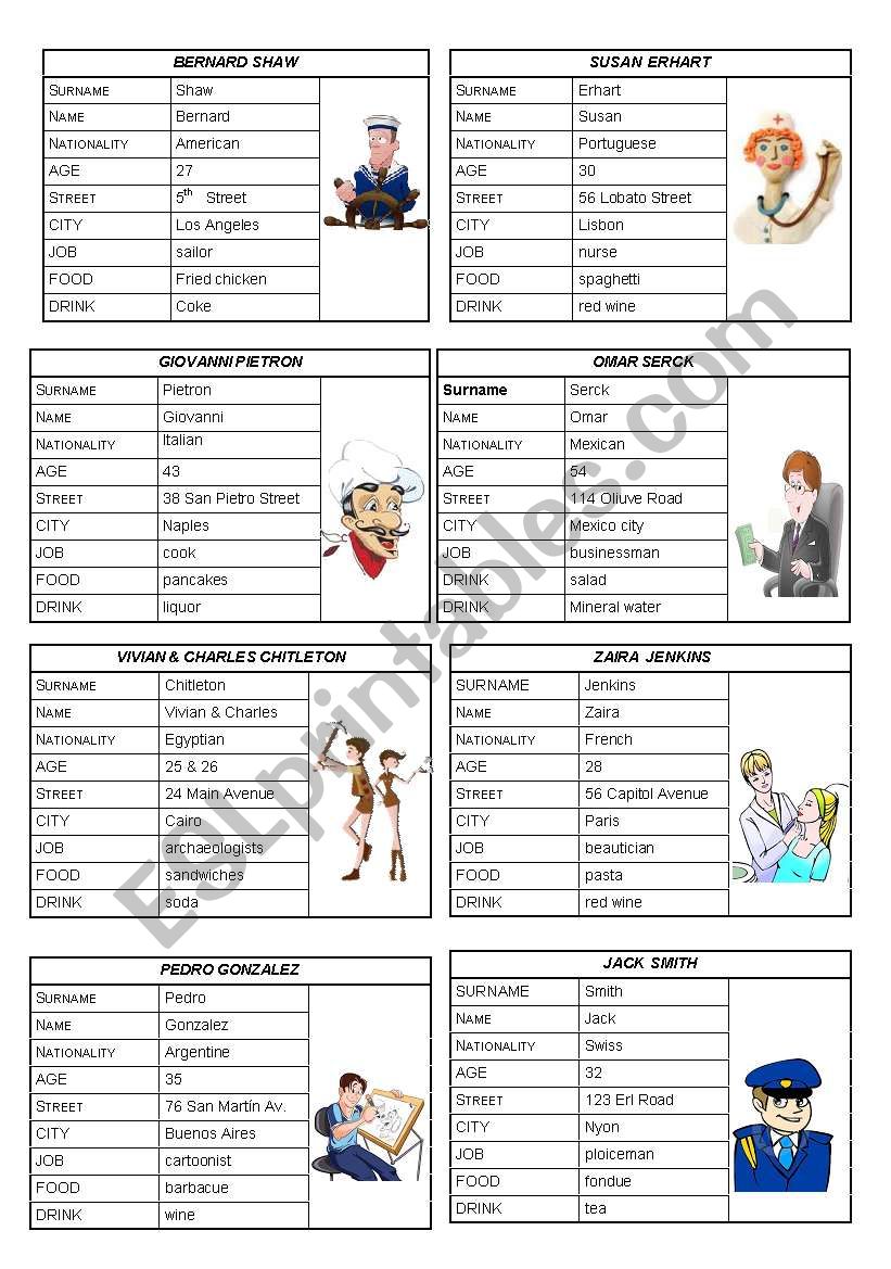 VERB TO BE: PERSONAL INFORMATION (SPEAKING CARDS) 4