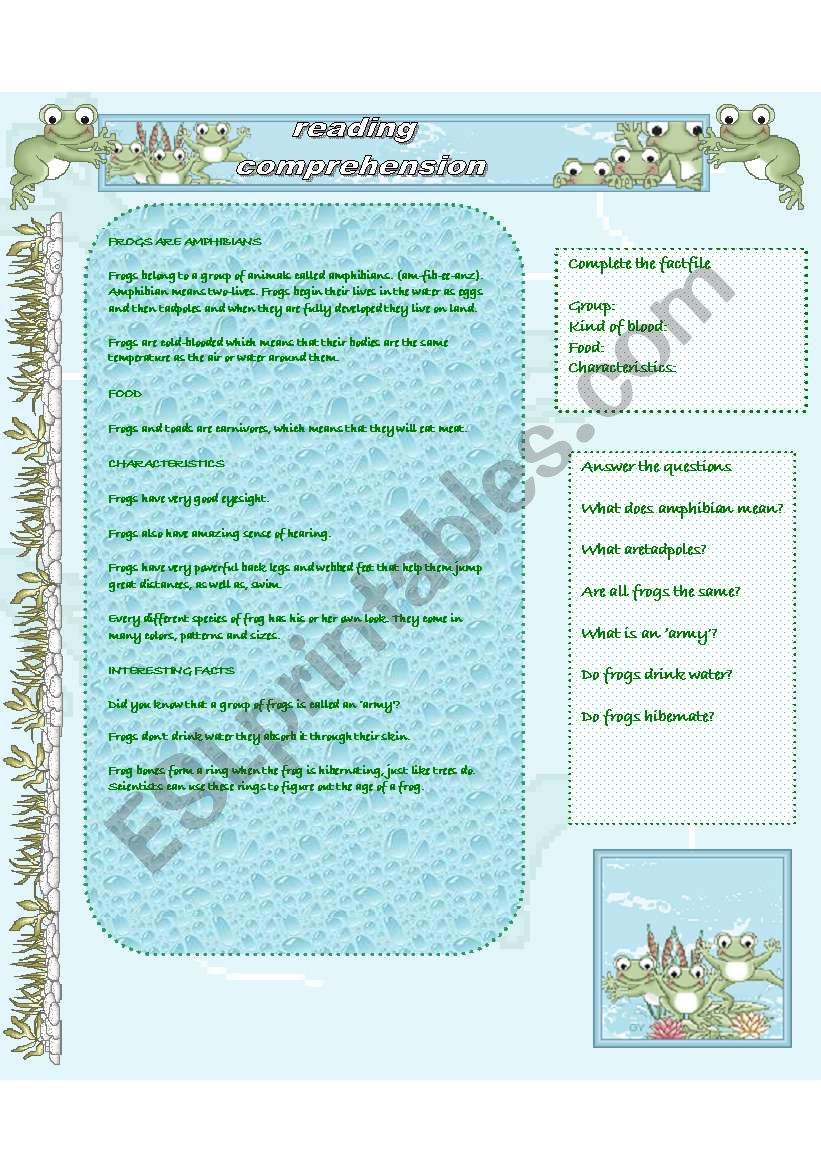 Reading comprehension: FROGS worksheet