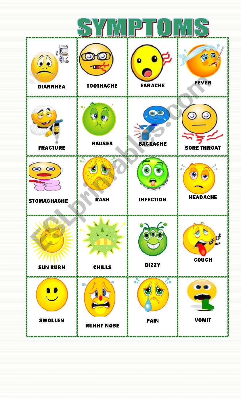 20 Symptoms flashcards worksheet