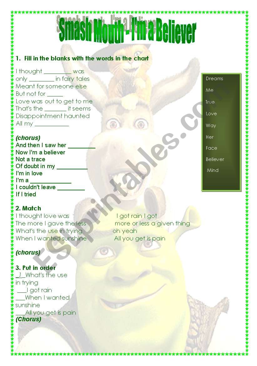 Im a believer worksheet