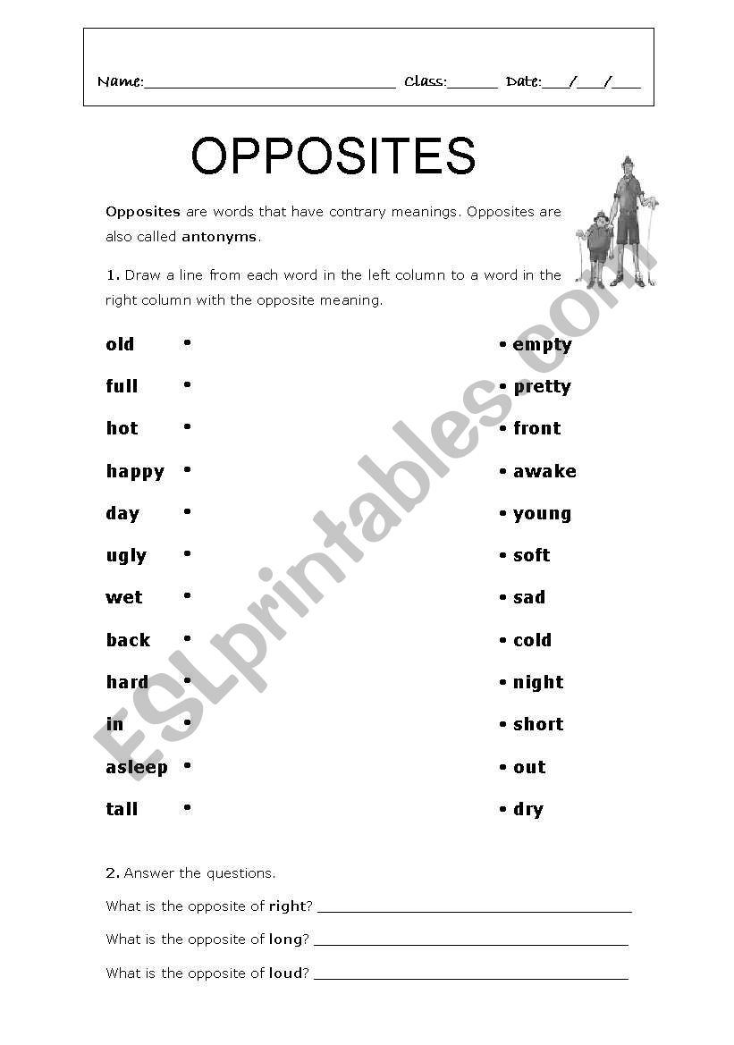 opposites worksheet