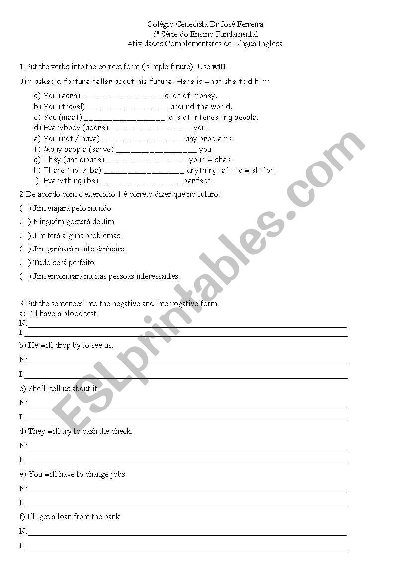 Simple future revision worksheet