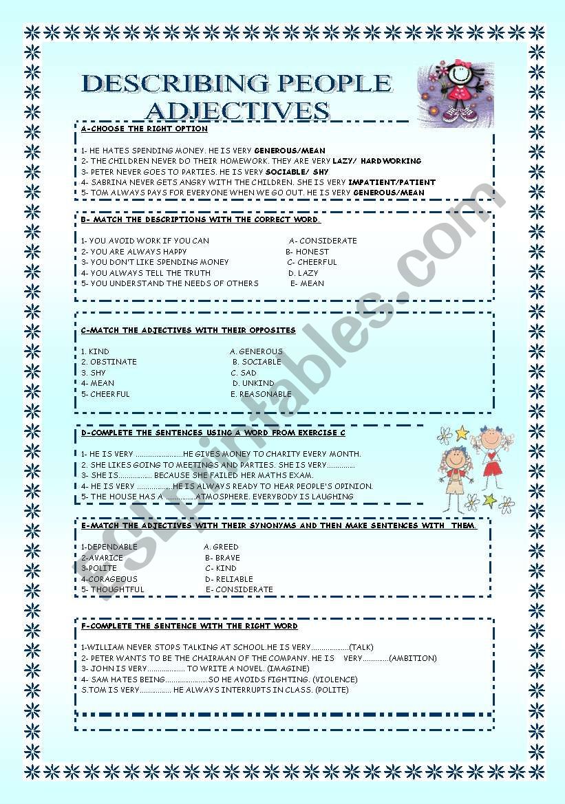 DESCRIBING PEOPLE -ADJECTIVES worksheet