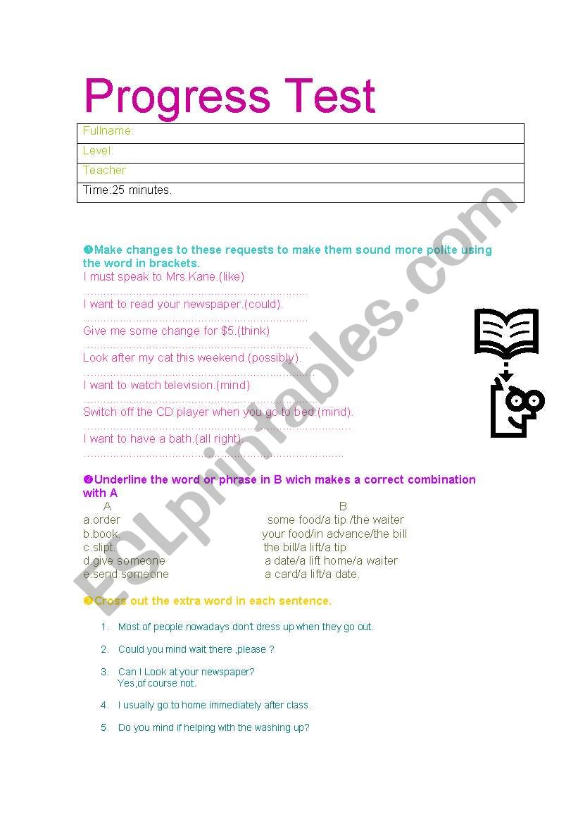 Progress test worksheet