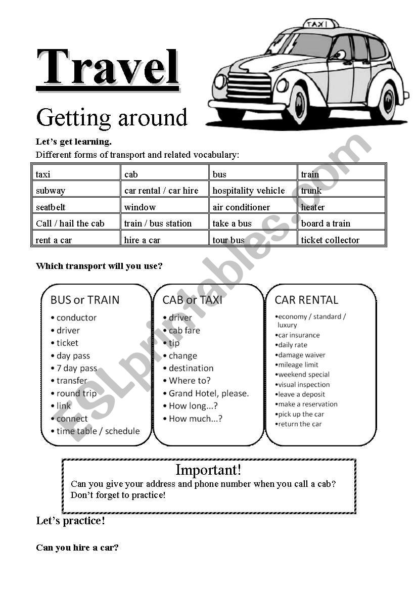 Travel - Getting around worksheet