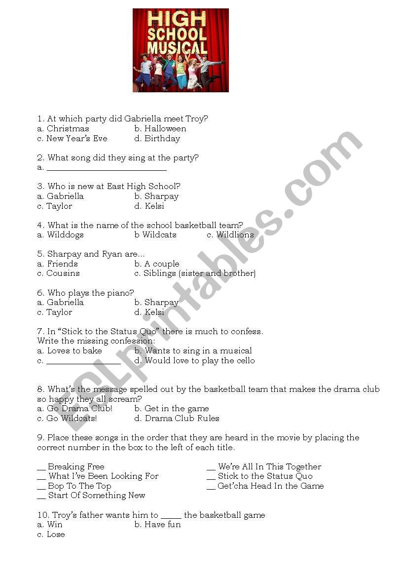 High School Musical worksheet