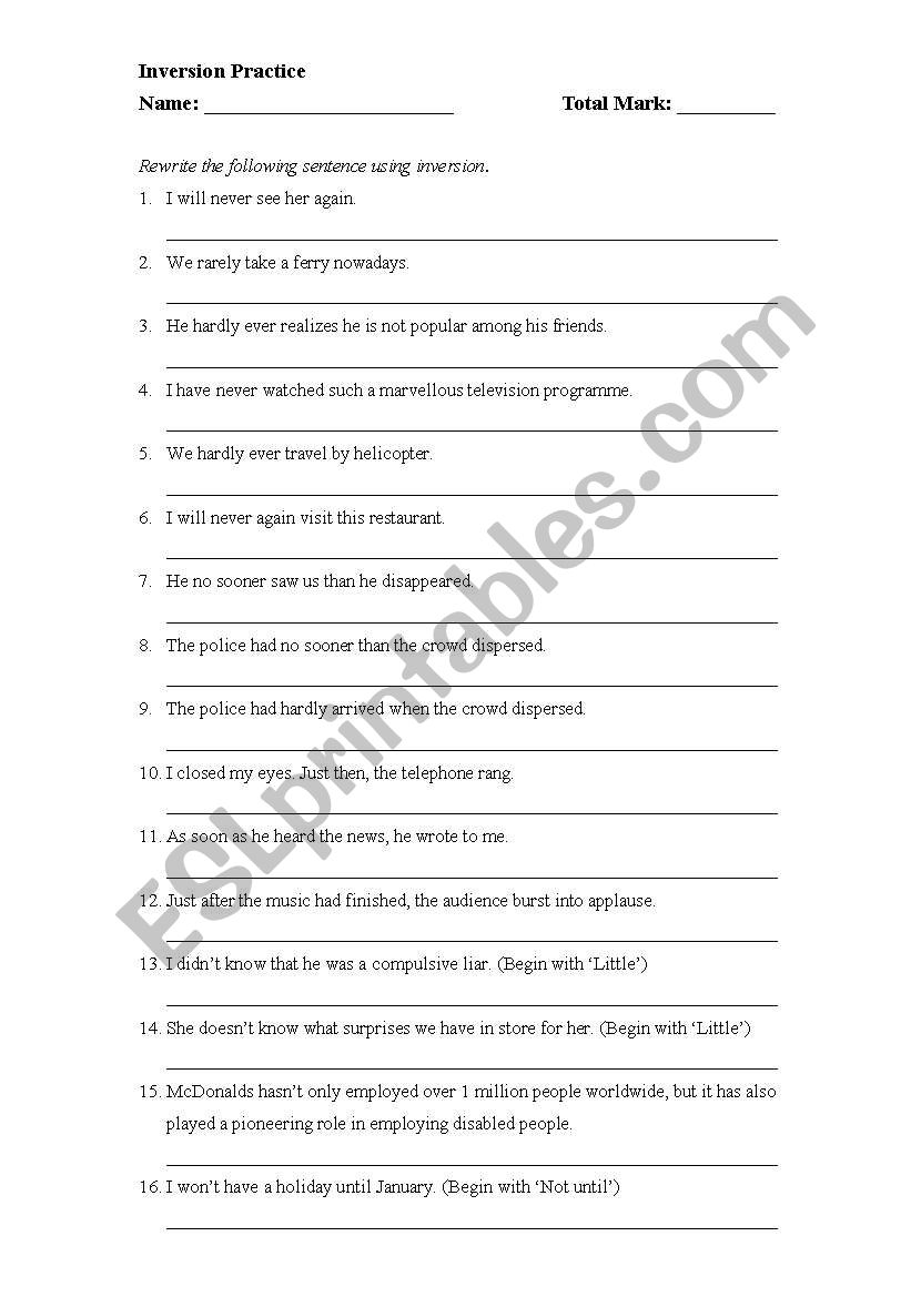 Inversion (Part 1) worksheet