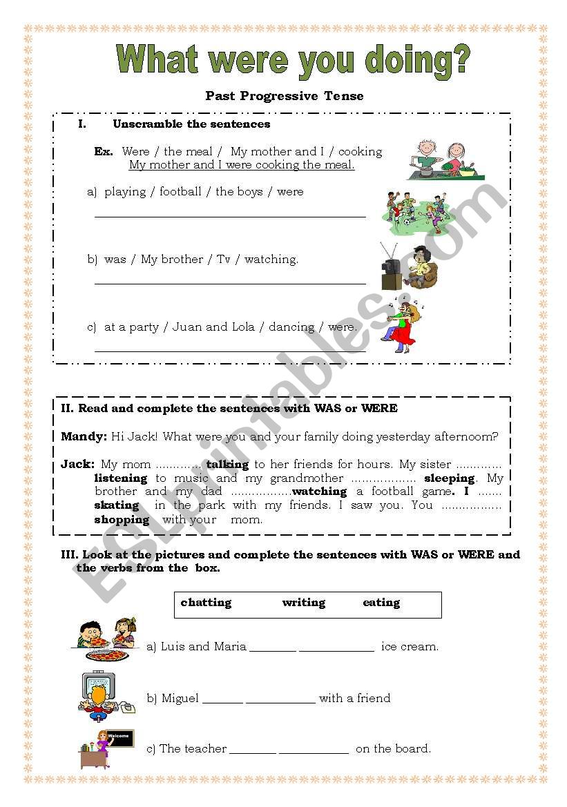 past progressive tense worksheet