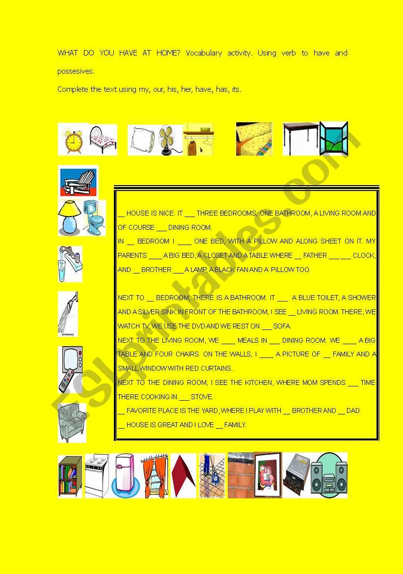 what do you have a t home? worksheet