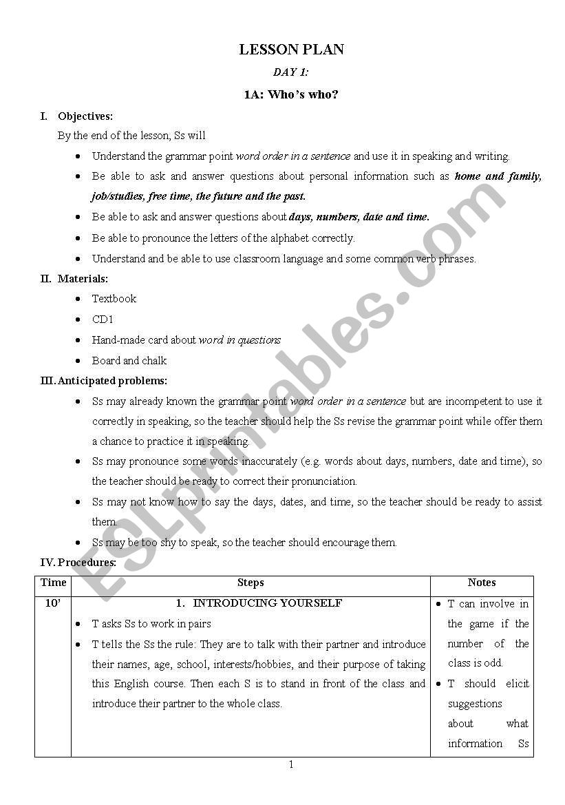 lesson plan for New English File Pre-intermediate