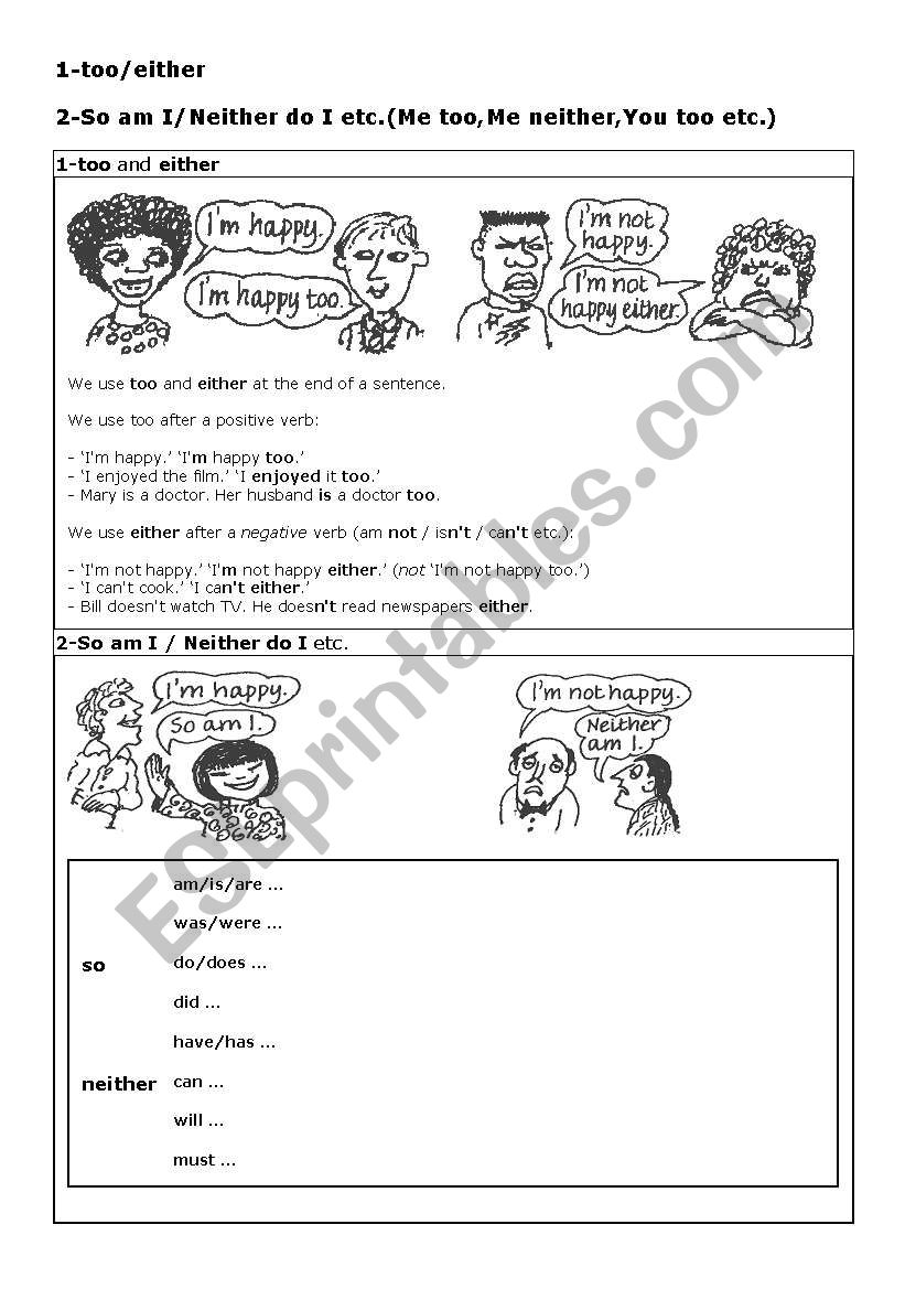too-neither,so do Ã½ worksheet